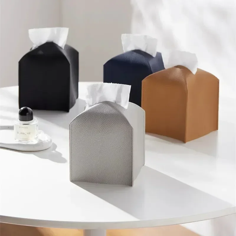 

Foldable PU Leather Tissue Box Square With Bottom Belt Simple Napkin Tissue Holder Case Storage Box Home Living Room Decoration