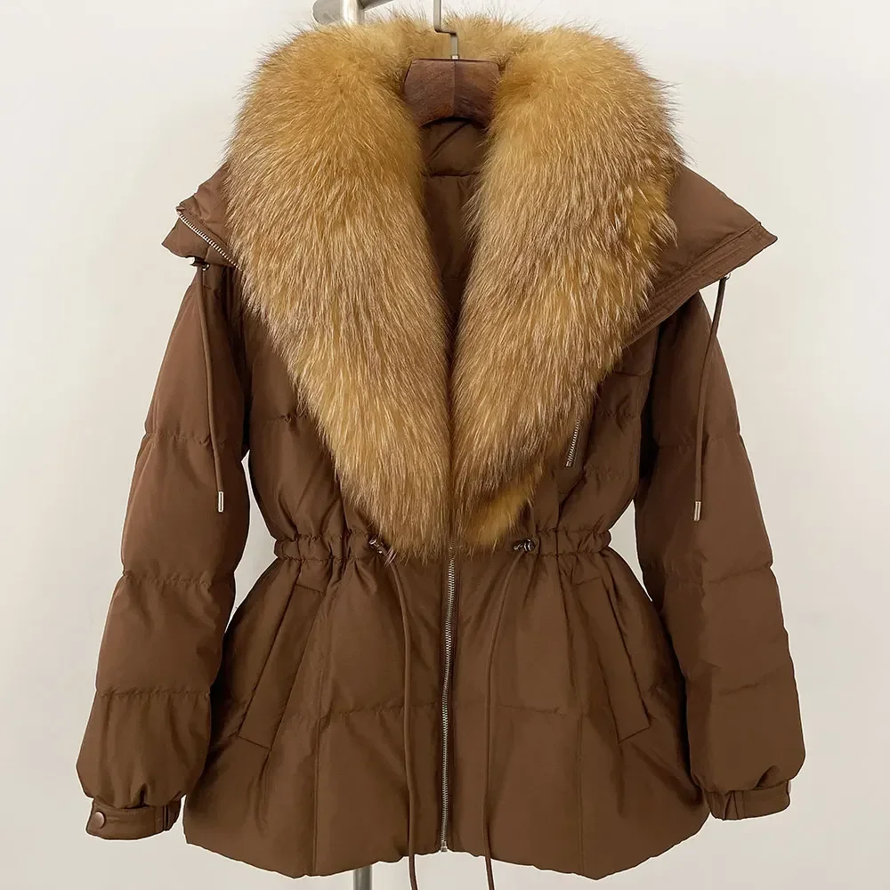 2025 Women New Fur Jacket Lady Natural Raccoon Fur Winter Warm Parkas Hooded Puffer Jacket Waterproof 90% Duck Down Coat Female