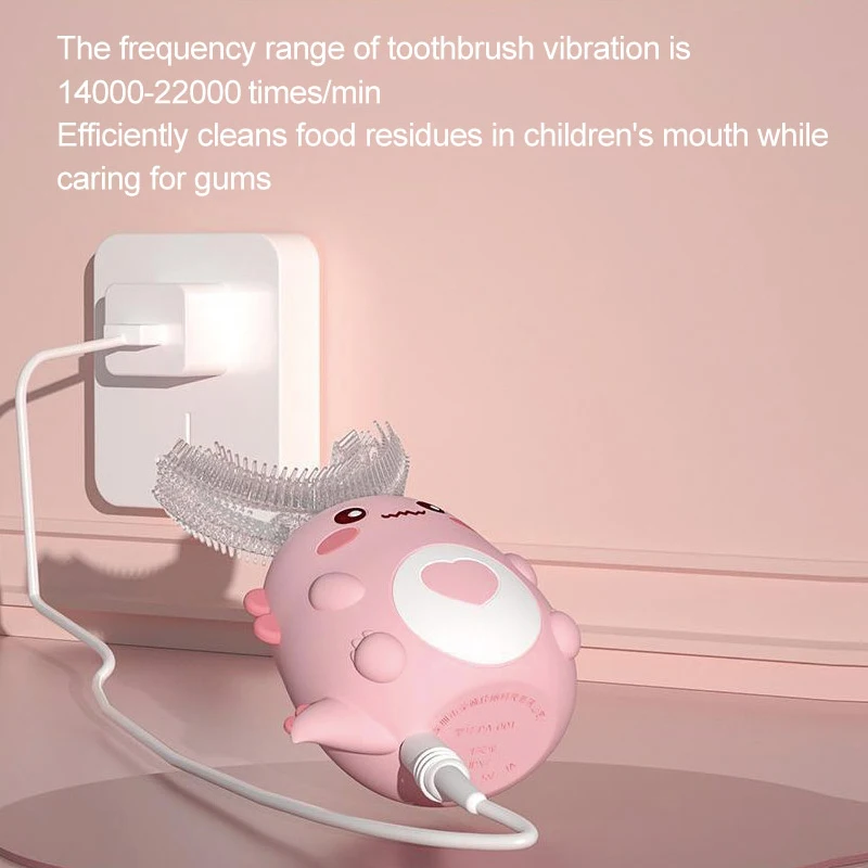 Spazzolino elettrico sonico a forma di U per bambini Spazzolino in silicone per bambini Spazzolino da denti intelligente a 360 gradi Sbiancamento