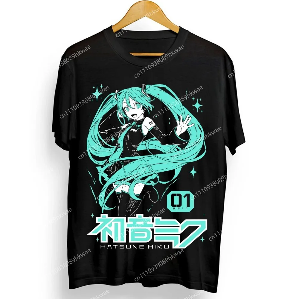 初音ミク特大黒-tシャツアニメボーカロイドグラフィックプリント半袖クルーネックカジュアルストリートウェアファンギフトサマートップ