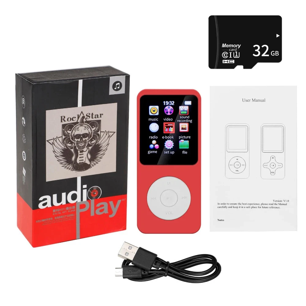 Bluetooth 5.0 MP4 MP3-speler Ingebouwde luidspreker Draagbare 1,8 inch scherm Muziekspeler Ondersteuning TF met FM-radio E-Book-opname - afbeelding 1