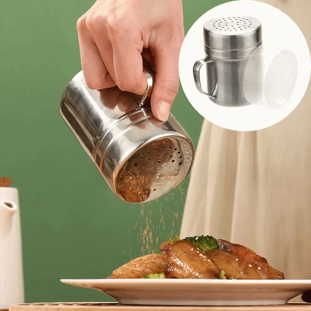 

Stainless Steel Seasoning Shaker with Handle Rust-resistant Pepper Container Airtight Lid Easy to Clean Salt and Pepper Shaker