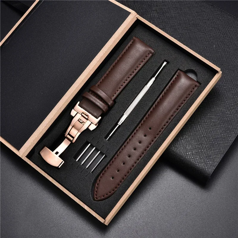 Echtes Lederarmband 18 mm 20 22 24 mm Uhrenarmband Automatische Schmetterlingsschnalle Herren- und Damen-Business-Armbanduhr mit Box-Handgelenkgürtel – Detail 16