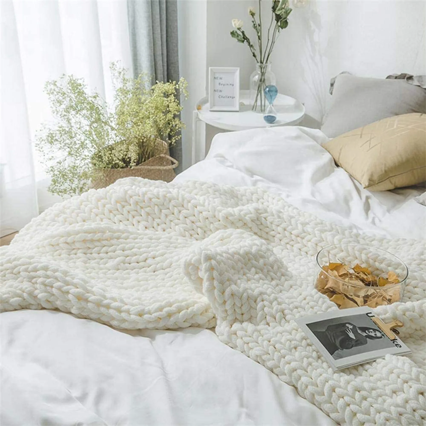 A26I-80X100cm New Warm Handmade Chunky Knit Blanket Thick Home Bed Decor