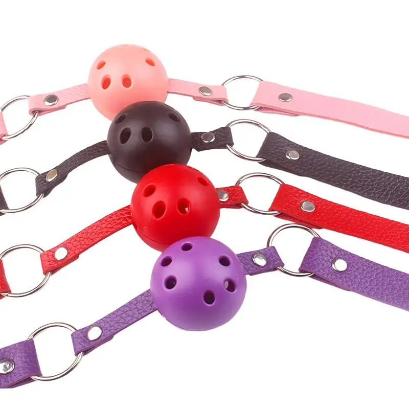 4 Colors Faux Leather Mouth Gag Adjustable Plastic Ball Adult Flirting Roleplay Game Props Couples Bondage Sex Toys Accessories