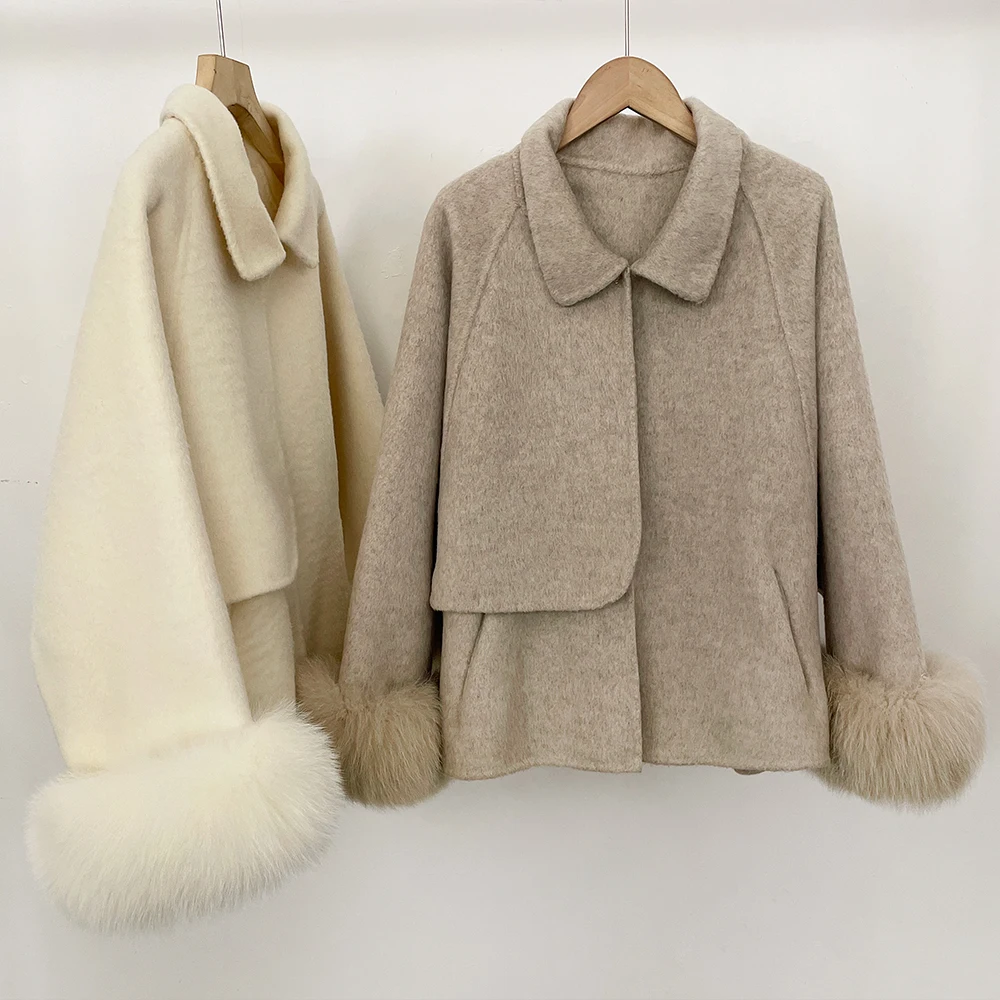 

Элегантная шерстяная женская зимняя куртка 2025 Шерстяное пальто Женская зимняя одежда Женская куртка из натурального меха с мехом шерсти и плащими