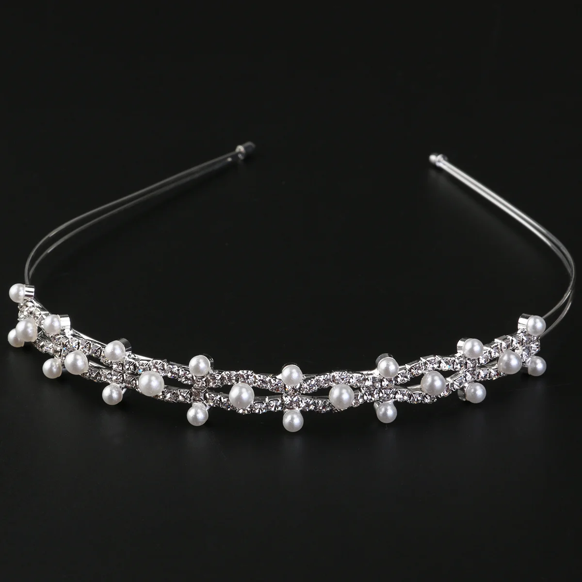 Bridal Wedding Jewelry Set Silver Rhinestone Pearl Tiara Necklace Earrings Diamond Look Hard Texture Multiple Occasions