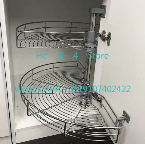 

180-Degree Rotating Corner Pull Out Basket, Arc-Shaped Cabinet Organizer, 2-Tier Lazy Susan Storage Rack for Kitchen Cabinet