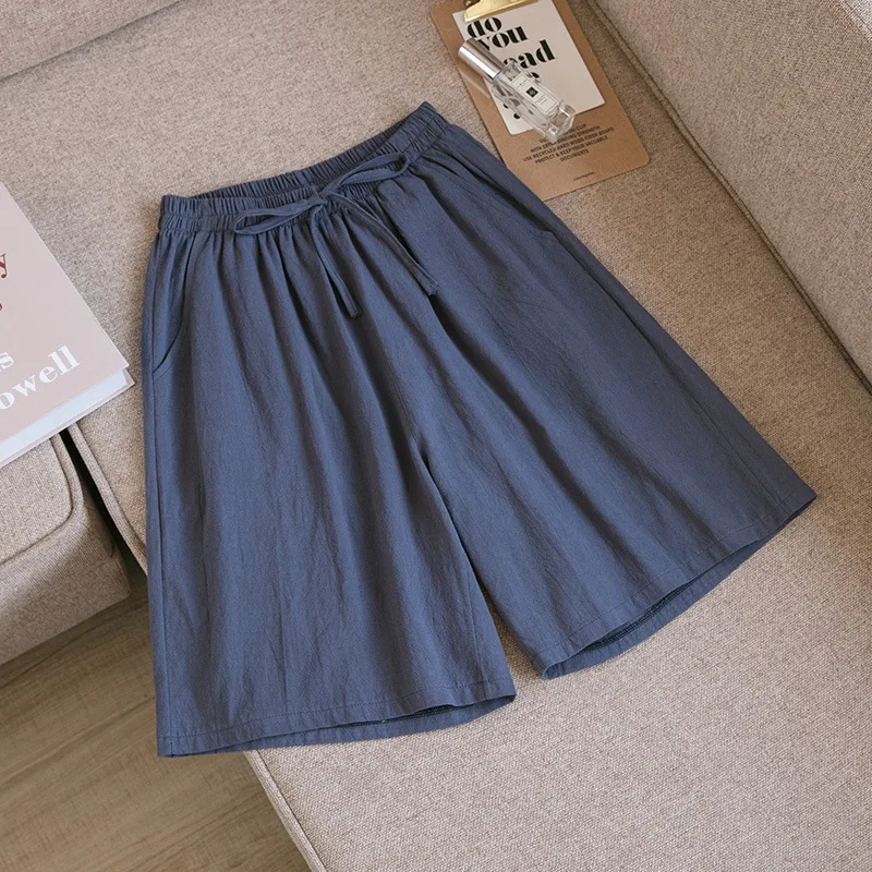 Women's Shorts High Waist Cotton Two Pocket Casual Summer Wear - Dark Grey
