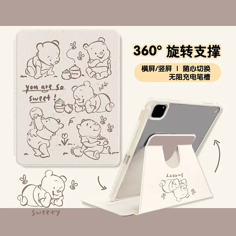 

Disney's Cute Winnie the Pooh Line Art 360° Rotating Stand Tablet Case for iPad Mini6/7 8.3in 5/6/Air1/2/3/Pro 9.7/10.5in Cover