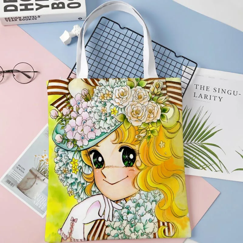 Tote Bags Candy 003 Anime Print Fabric Eco Handbag High Capacity Shopping Office Reusable Casual Shoulder Bag 1016WJY