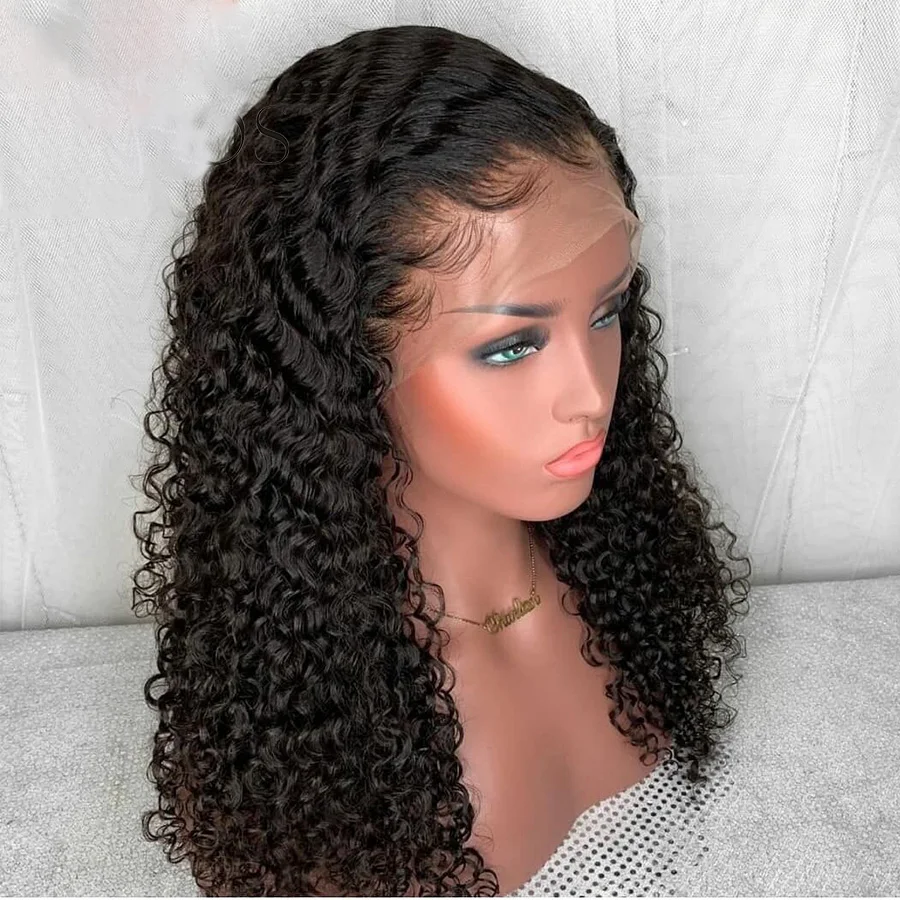 Peluca rizada de encaje frontal para mujer, pelo de bebé suave de 26 pulgadas de largo, 180de densidad, color negro Natural, resistente al calor, prearrancado, diario, sin pegamento