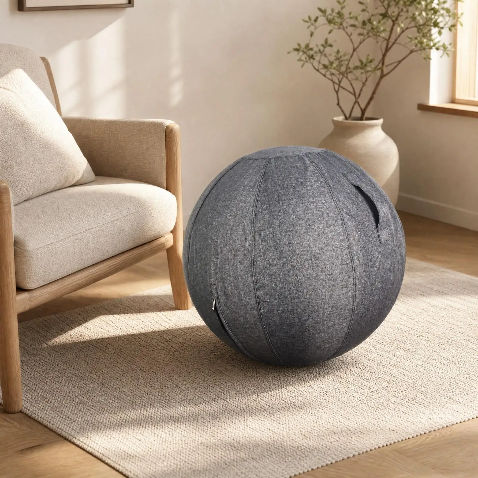 Yoga Ball Cover 75cm Cotton Linen Outer Shell for Gym Ball Protector Anti Scratch Fitball Sleeve for Balance Training and Active