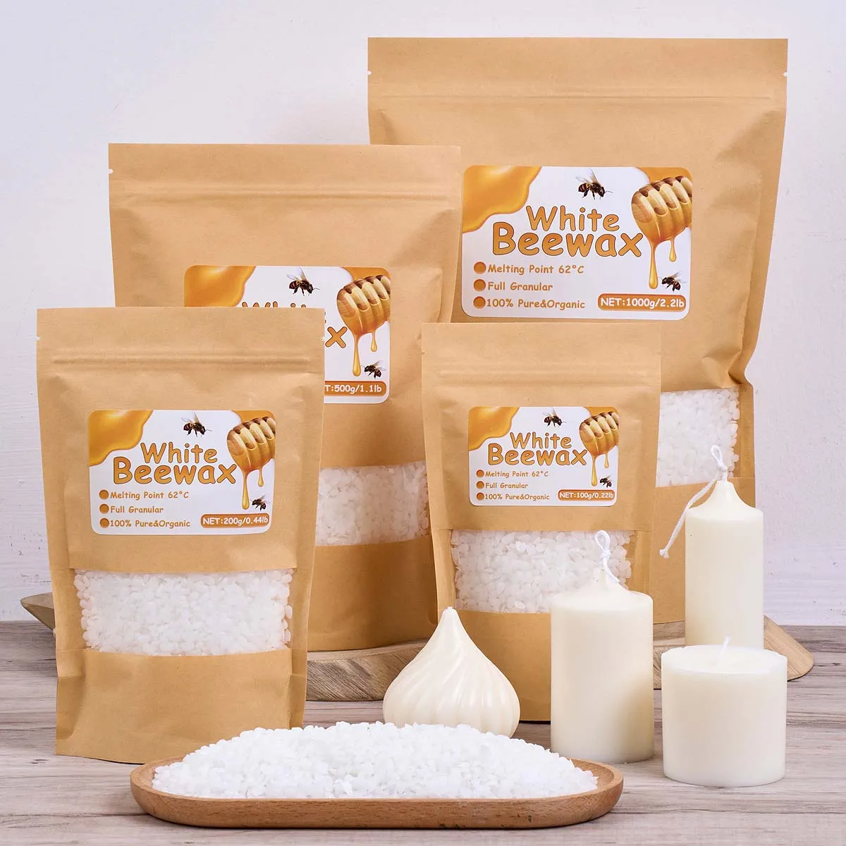 1000 g weißes Bienenwachs, DIY-Kerzenherstellung, Material, rein natürlich, körnige Tasche, geruchlos, Wachspartikel, Rohstoffe, Bastelbedarf