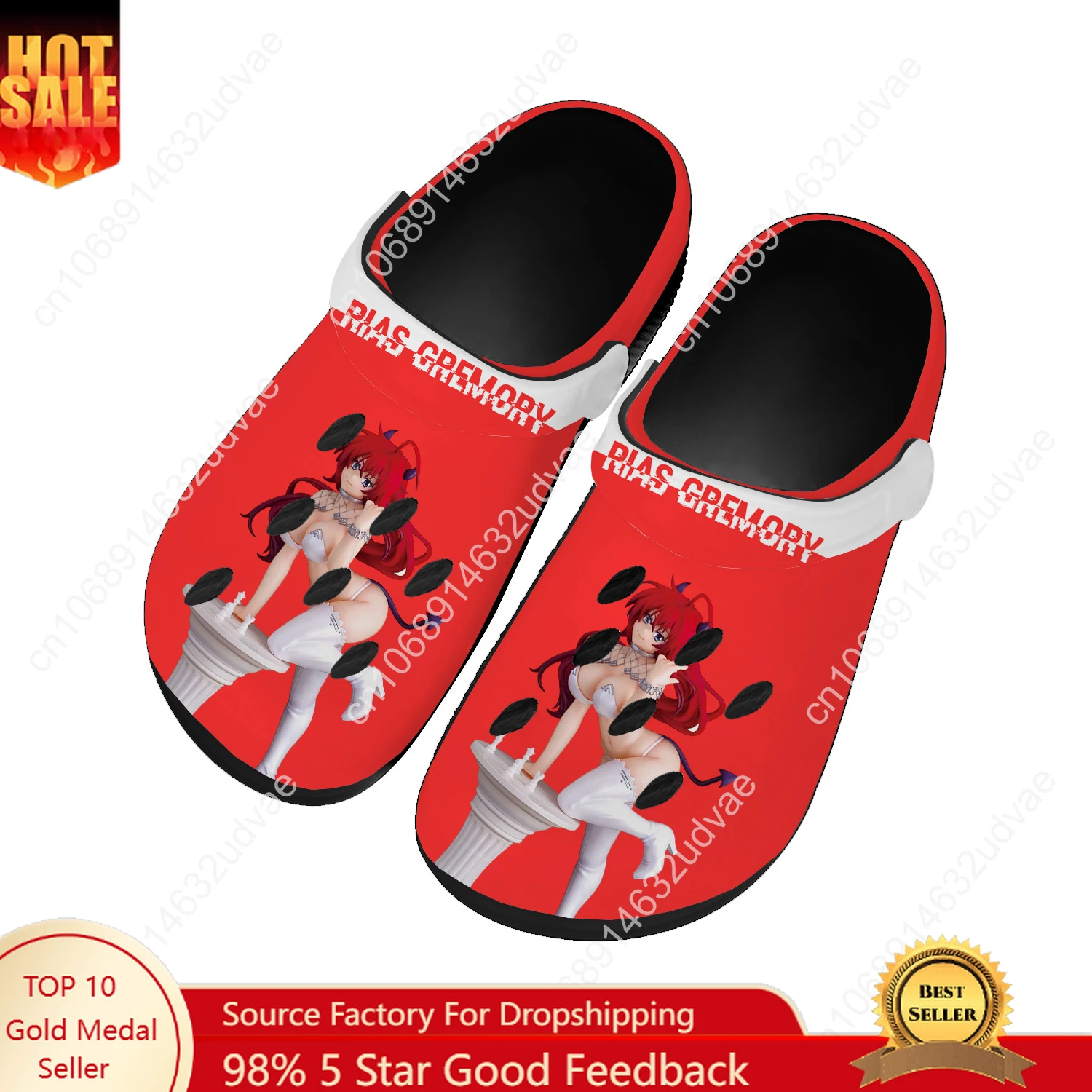 

High School DxD Rias Gremory Water Shoes Men Women Non-slip Home Garden Clogs Custom Sandals Beach Breathable Hole Slippers