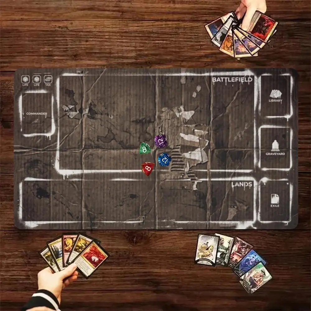 Vintage Worn Cardboard Zoned Play mat Distressed Paper Texture with Game Zones  Non‑Slip Rubber TCG Table Mat For Card Game