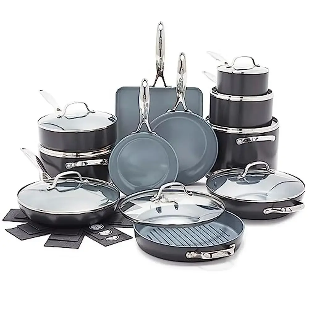 22-Piece Valencia Pro Diamond Ceramic Nonstick Cookware Set Hard Anodized Pots & Pans Oven Safe up to 600°F Toxin-Free &