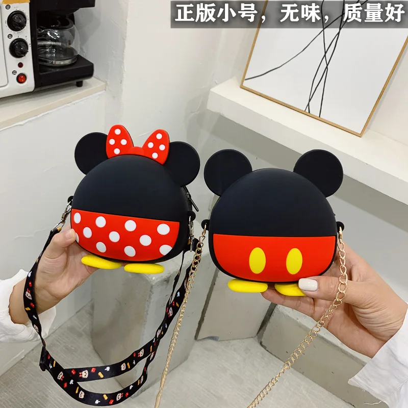 ดิสนีย์เด็กน่ารักกระเป๋าเล็ก Mickey Mouse Mickey Girl แบบพาดสะพายไหล่ข้างเดียวตุ๊กตา Dompet Koin เด็กคริสต์มาสของขวัญ