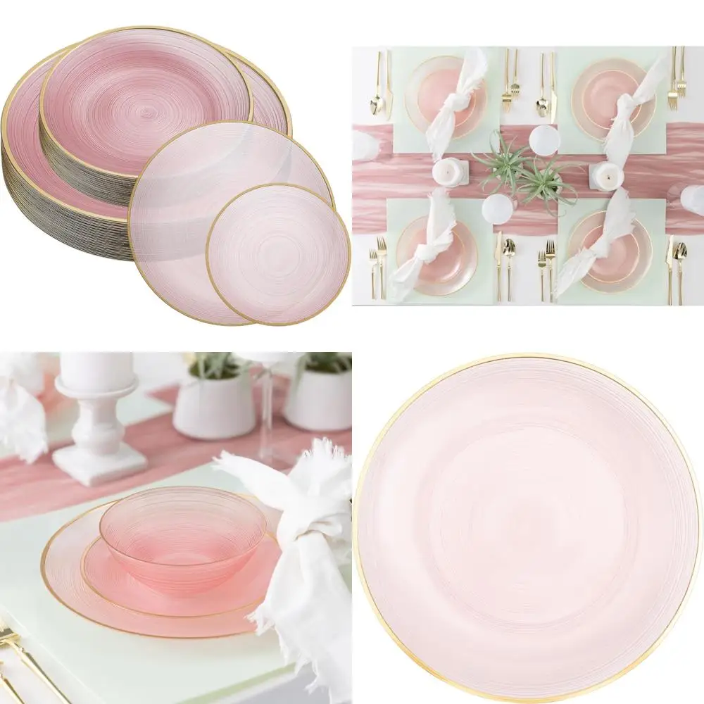 

Элегантные одноразовые тарелки с золотой оправой Crystal Design, 128 предметов — прозрачный пластиковый набор посуды из 7 и 10