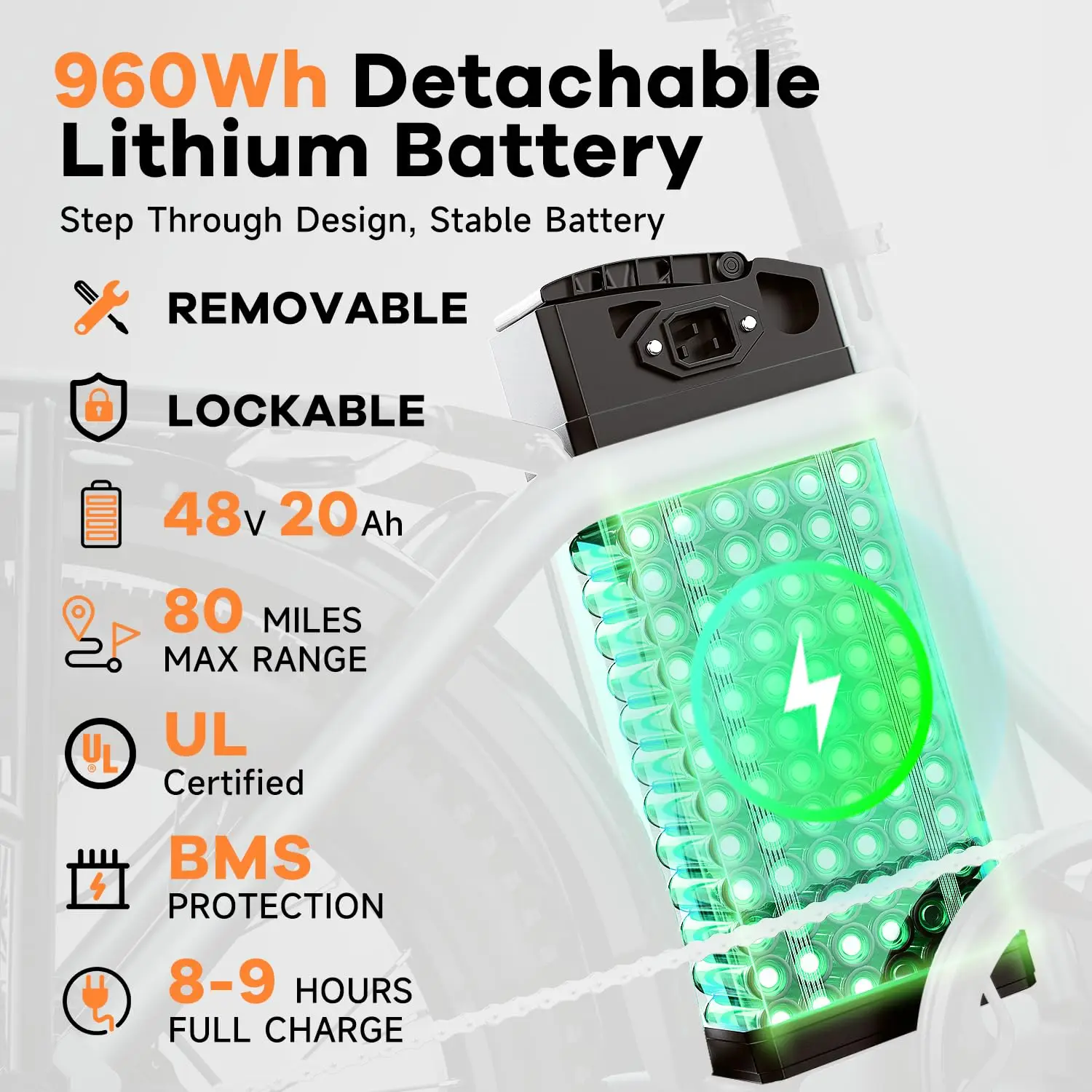 1000W Folding Electric Bike,48V 20AH Removable Battery E Bike,80 Miles Max Range Electric Bike for Adults,20