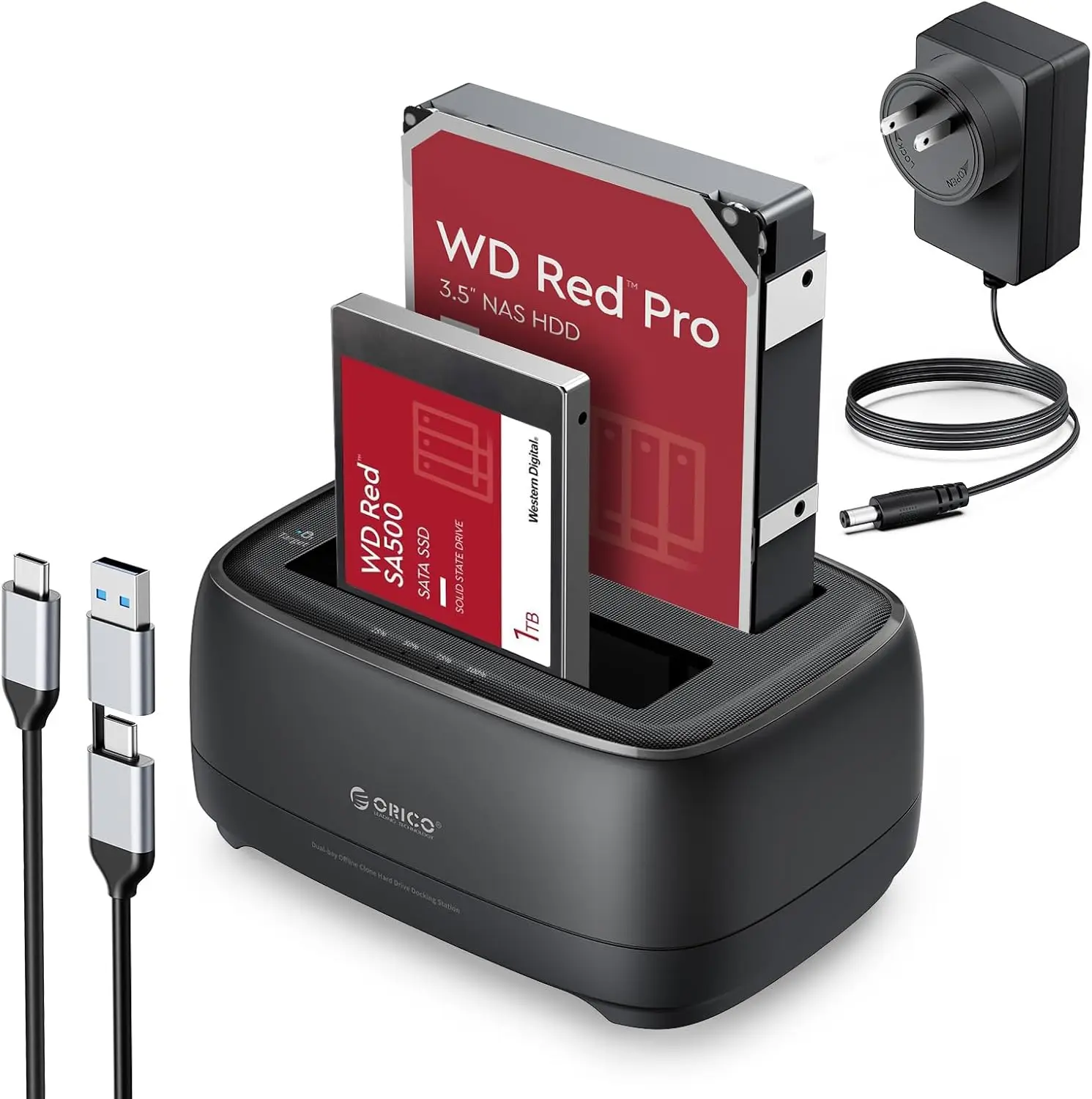 

USB-C Dual Bay Hard Drive Docking Station with Clone Function for 2.5/3.5 HDD SSD, Includes 2-in-1 Cable