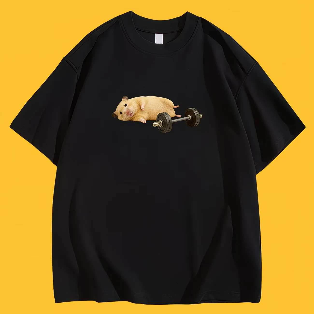 Funny Hamster Weightlifting Meme T-Shirt Gym Humor Graphic Tee Summer Short Sleeve Casual Streetwear Trendy Fashion Unisex Top