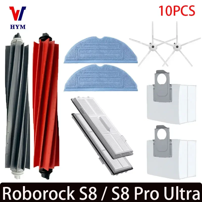 For Roborock S8 S8 Pro Ultra S8+ Robot Vacuum Spare Parts Main Side Brushes Mop Cloths HEPA Filters Dust Bags Accessories