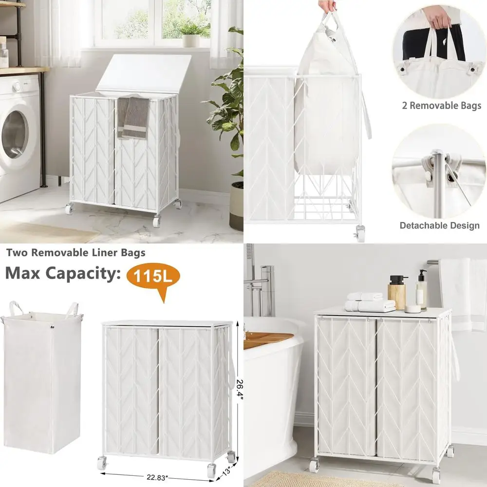 

Корзина для белья на колесиках с деревянной крышкой и съемным вкладышем для эффективной сортировки и хранения