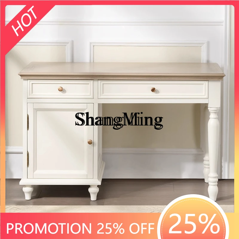 

SM home white all solid wood desk with cabinet computer desk study room home bedroom study desk