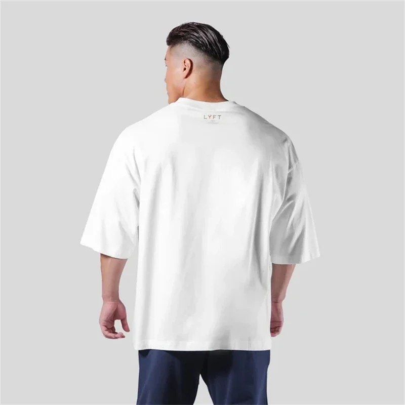 LYFT Gym Shirt Men 2025 100% Cotton Small Logo Homme Short Sleeve Running T Shirt Men Workout Training Sport Tees Tops Oveisize