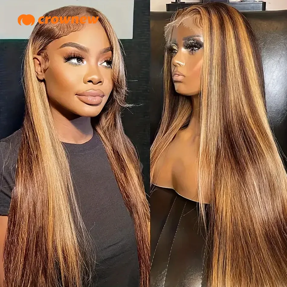 Highlight Brown Straight Lace Front Wig Human Hair Wigs 13X4 Hd Lace Humain Hair Wig Pre Plucked Honey Blonde Colored Cheap Wigs