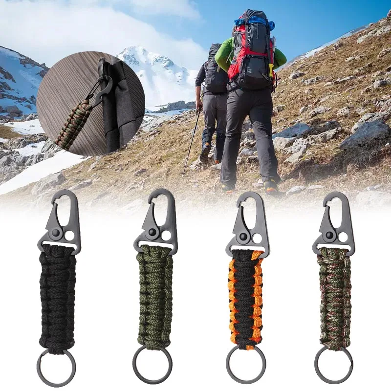 Outdoor Keychain Ring Camping Carabiner Military Paracord Cord Rope Camping Survival Kit Emergency Knot Bottle Opener Tools