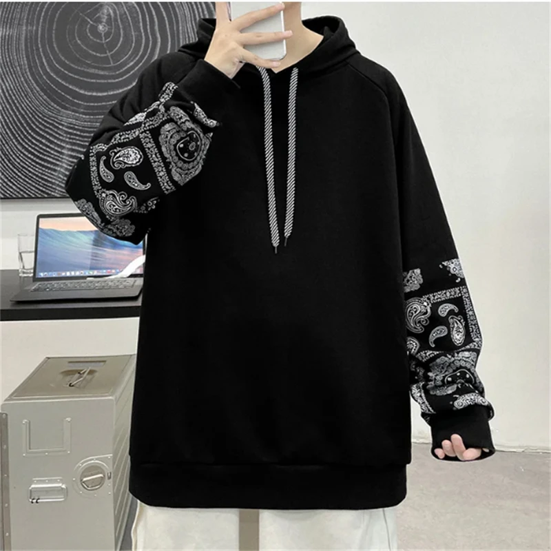 

Hoodie Men Print Sweatshirts Loose Hooded Tops Pullovers Spring Autumn Sweatshirt