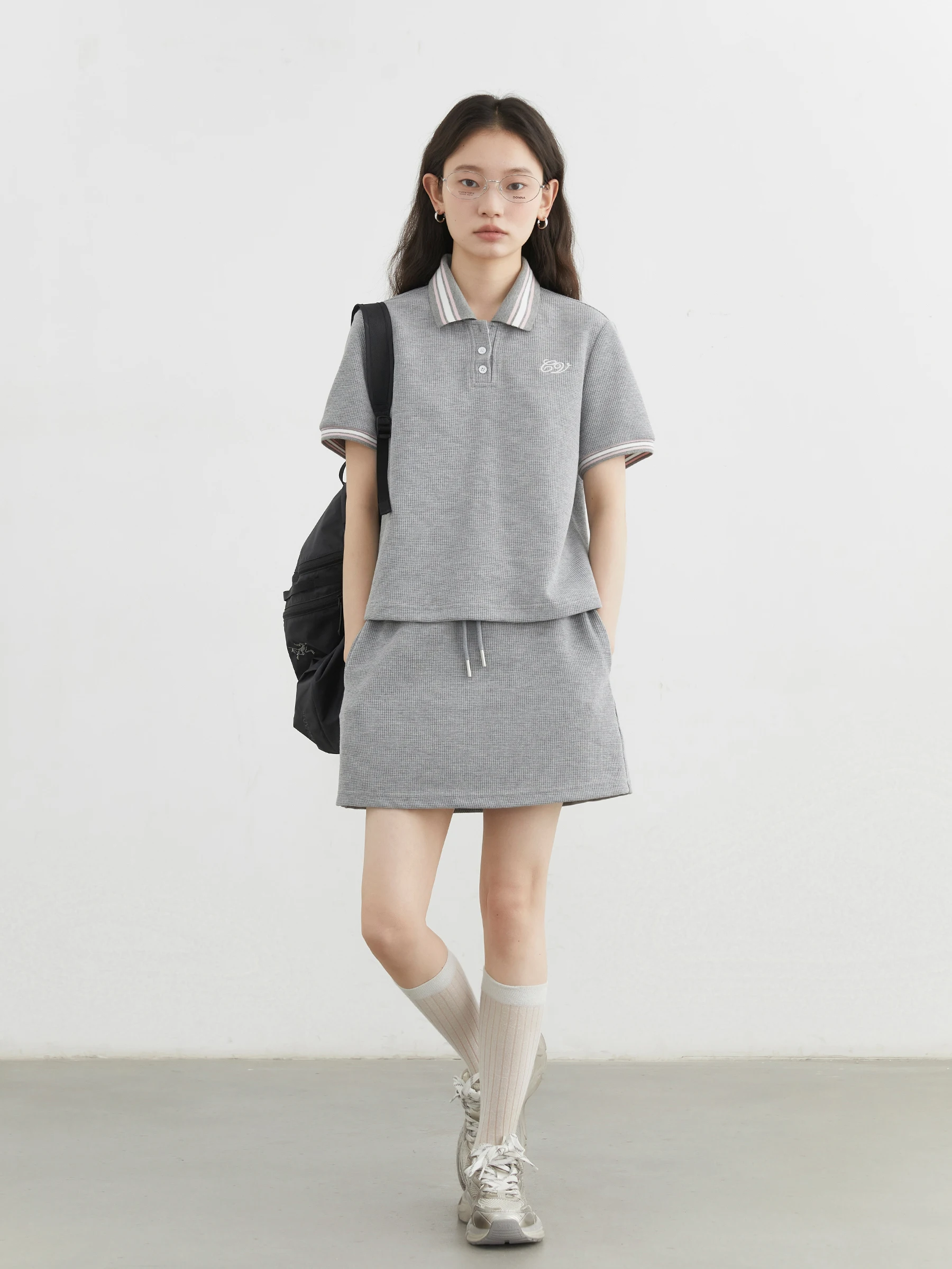 CHIC VEN Women Short Sets Loose Casual New British Style Waffle Polo T Shirt Elastic Waist Female Short Set Summer 2025