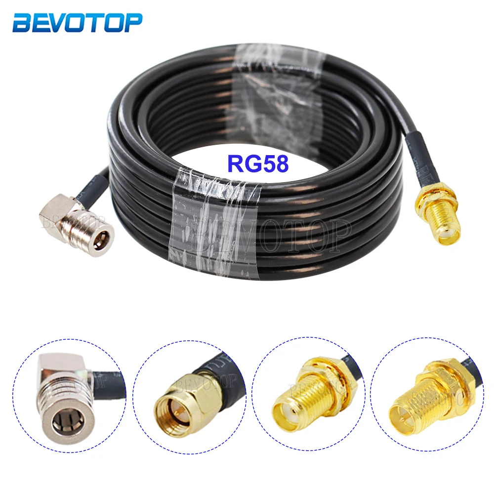 

1Pcs QMA to SMA RG58 Cable QMA Male Plug 90 Degree to SMA Male/Female Connector 50 Ohm Low Loss 50-3 RG-58 RF Coaxial Pigtail