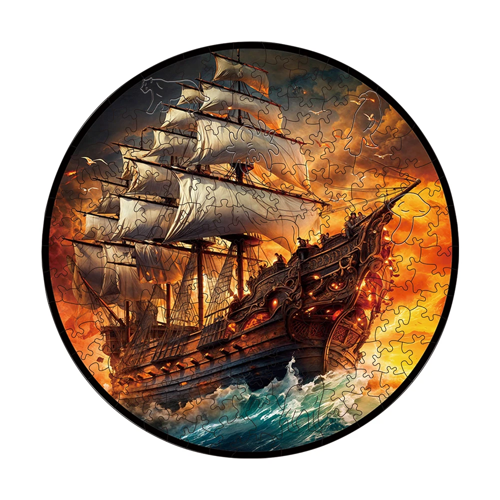 Wooden Pirate Ship Jigsaw Puzzle DIY Brain Trainer Adults Kids Educational Gift Family Interactive Game Hell Difficulty Puzzle