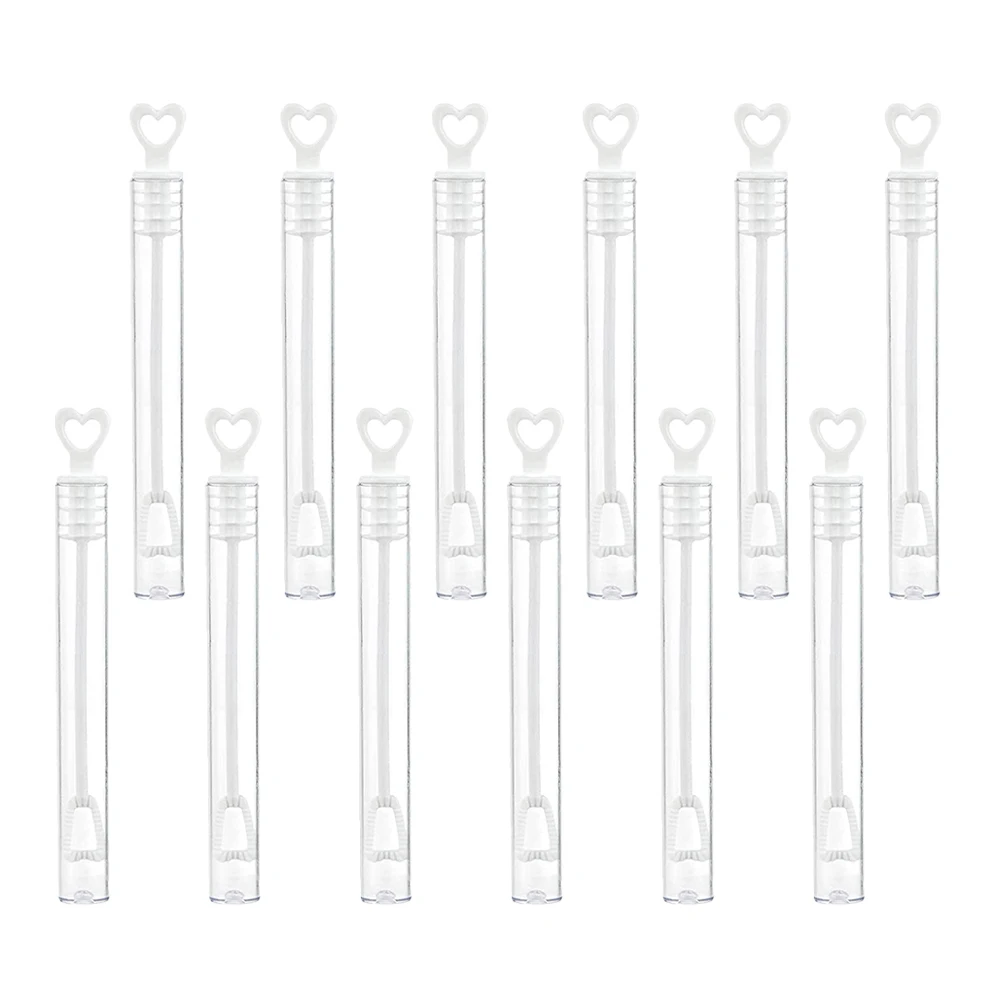 12pcs Kids Heart Bubble Wands Refillable Empty Bottle Lightweight Compact For Outdoor Wedding Party Bubbles Blowing Wand Tube