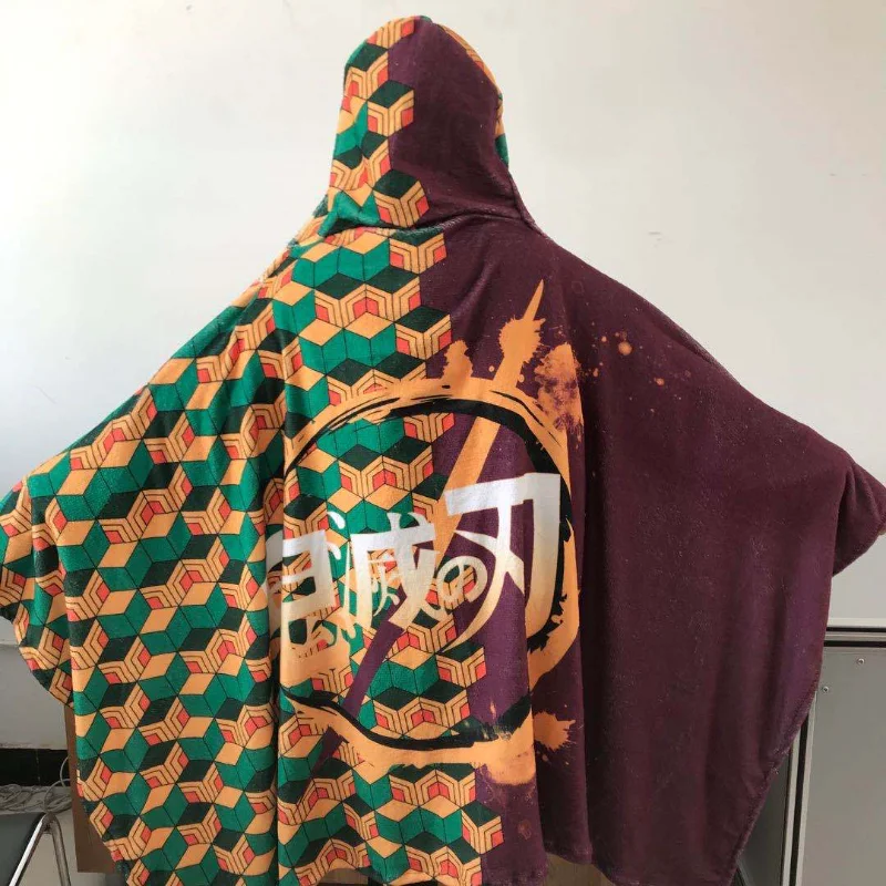 1*1,6 m capa de manta Demon Slayer Tanjirou Nezuko Zenitsu Giyuu capa del Cuerpo de Halloween capa de franela disfraz de Cosplay capa con capucha
