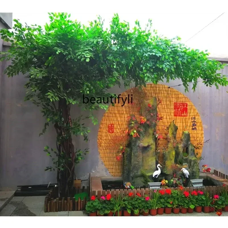 TTT  Large Simulation Banyan Tree Hotel Scenic Spot Wedding Indoor Landscape Mori Style Decorative Green Banyan Tree