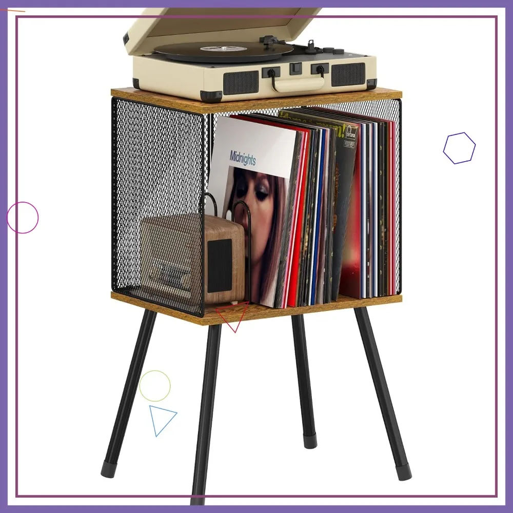 

Подставка для виниловых пластинок в стиле ретро с местом для хранения на 100 альбомов, регулируемая перегородка и столешница для гостиной