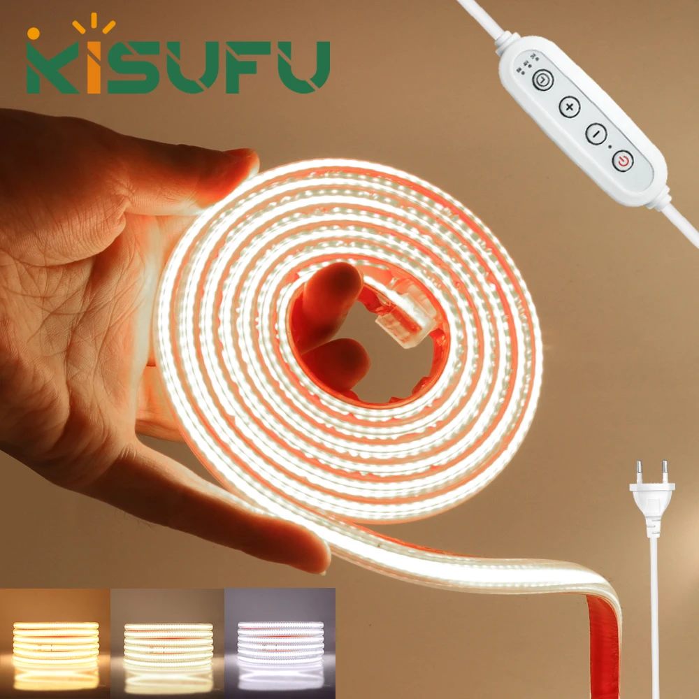 

Dimmable 220V COB LED Strip 288LEDs/M With Dimmer/Switch No Flash IP65 Warm Natural White Flexible Neon Lamp Garden Home Decor