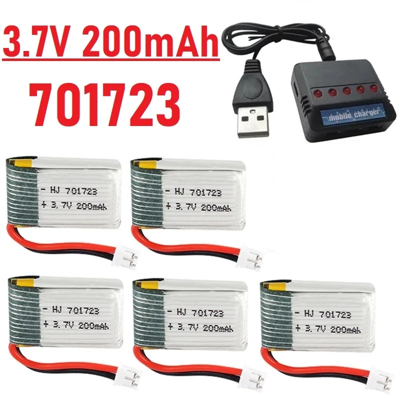 Aggiorna la batteria da 3.7V 200mAh con caricabatterie per H36 E010 E011 E012 E013 F36 h36 RC Quadcopter parti 701723 batteria Lipo da 3.7v