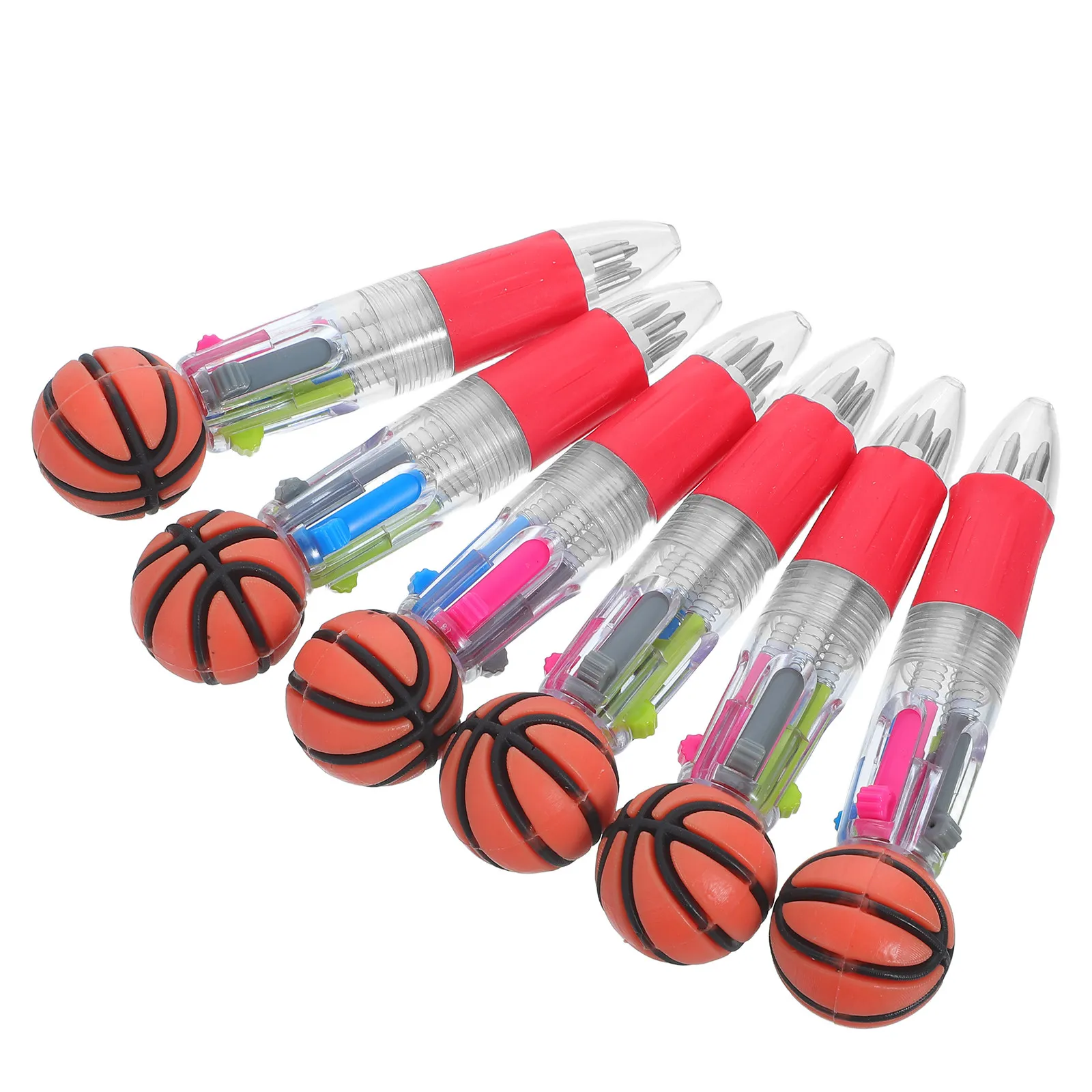 12Pcs Basketball Ballpoint Pens Mini 4-in-1 Multicolor Retractable Cartoon Pens for Kids Birthday Party Favors Sports Themed