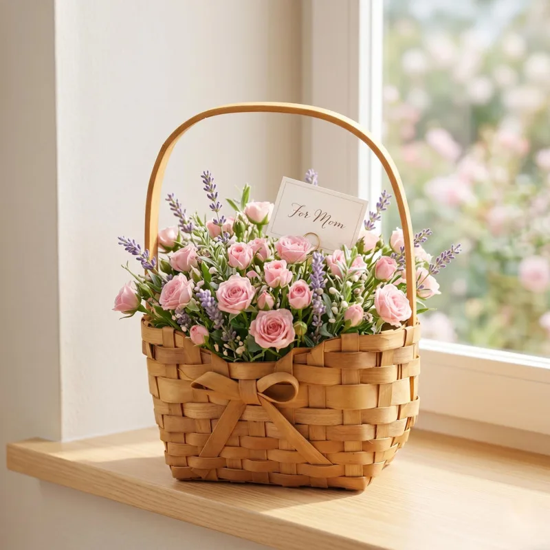 Cesta de flores de paja tejida a mano con asa, contenedor de almacenamiento para mujer, centro de mesa para boda, regalo para el Día de la Madre y el Festival del Barco Dragón