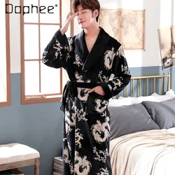 Flanellen nachtjapon heren en dames pyjama paar badjas lange herfst en winter draak gewaad dikke koraalfleece loungewear