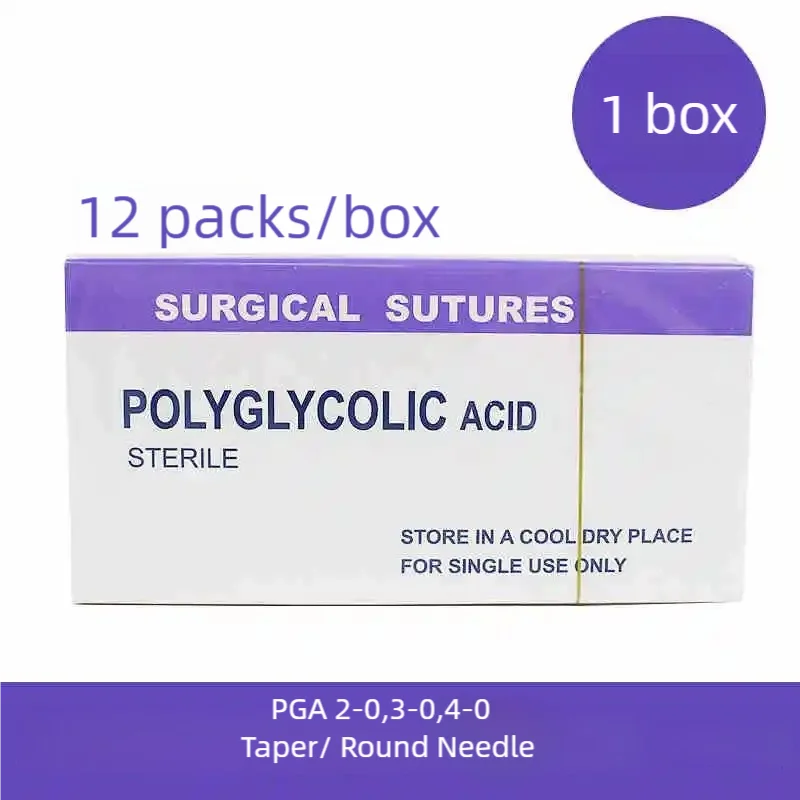 12 pcs Veterinary Absorbable Suture, Polydioxanone Surgical Sutures, 0/2-0/3-0/4-0, Round Bodied/Reverse Cutting, 90cm