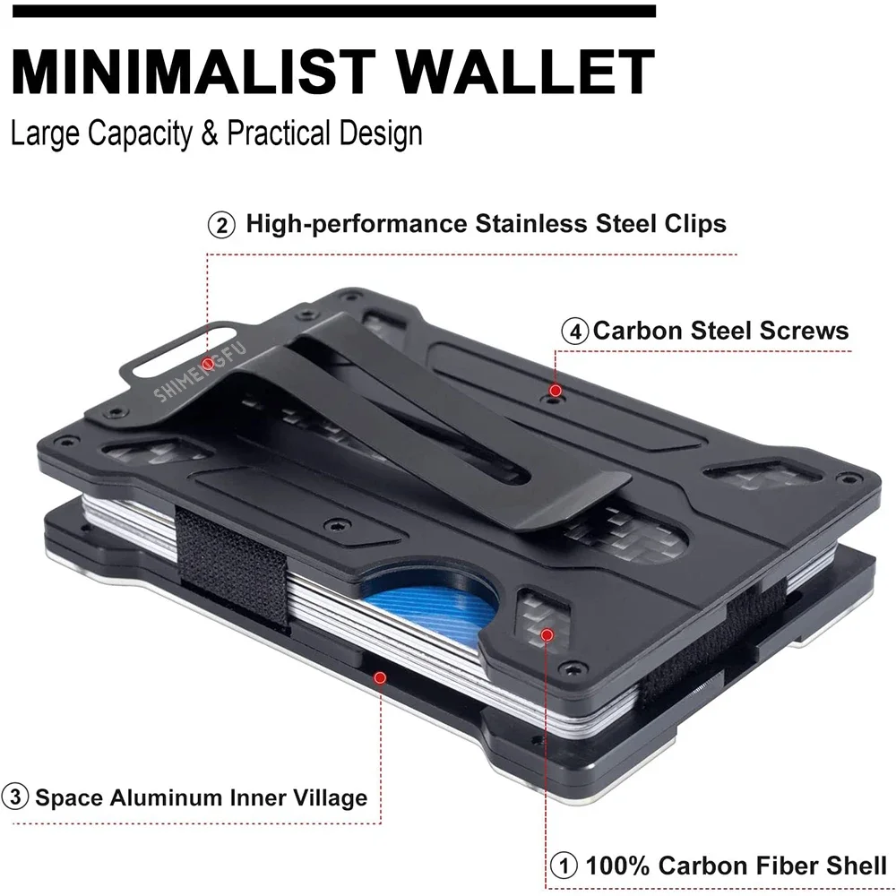 Men's Carbon Fiber Wallet RFID Blocking Slim Aluminum Money Clip Minimalist Card Holder Christmas Gift