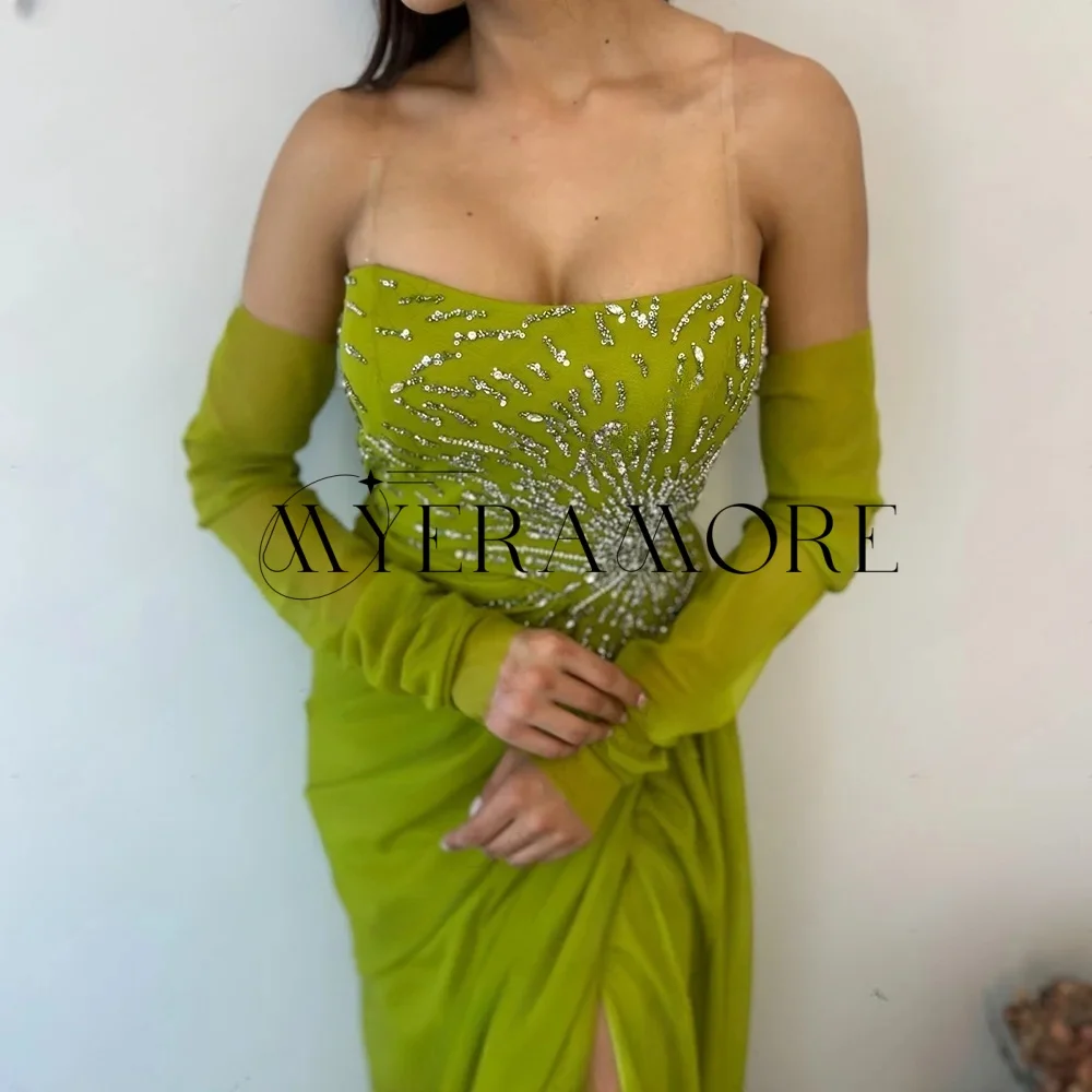 Rosa Meerjungfrau-Abendkleider, kurzer Schal, Perlen, Tee-Länge, Ballkleider, maßgeschneidert