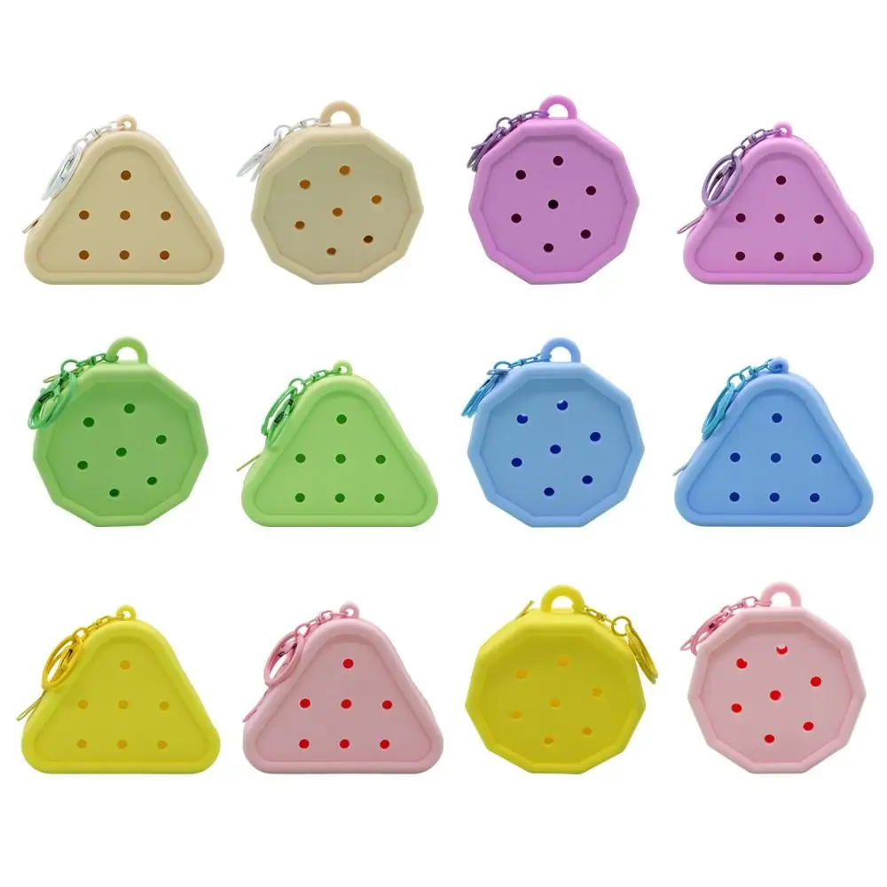 Triangle Polygon Silicone Wallet Zipper Closure Cute Holes Coin Purse Mini Size Travel Organizer Card Holder Earphone Bag