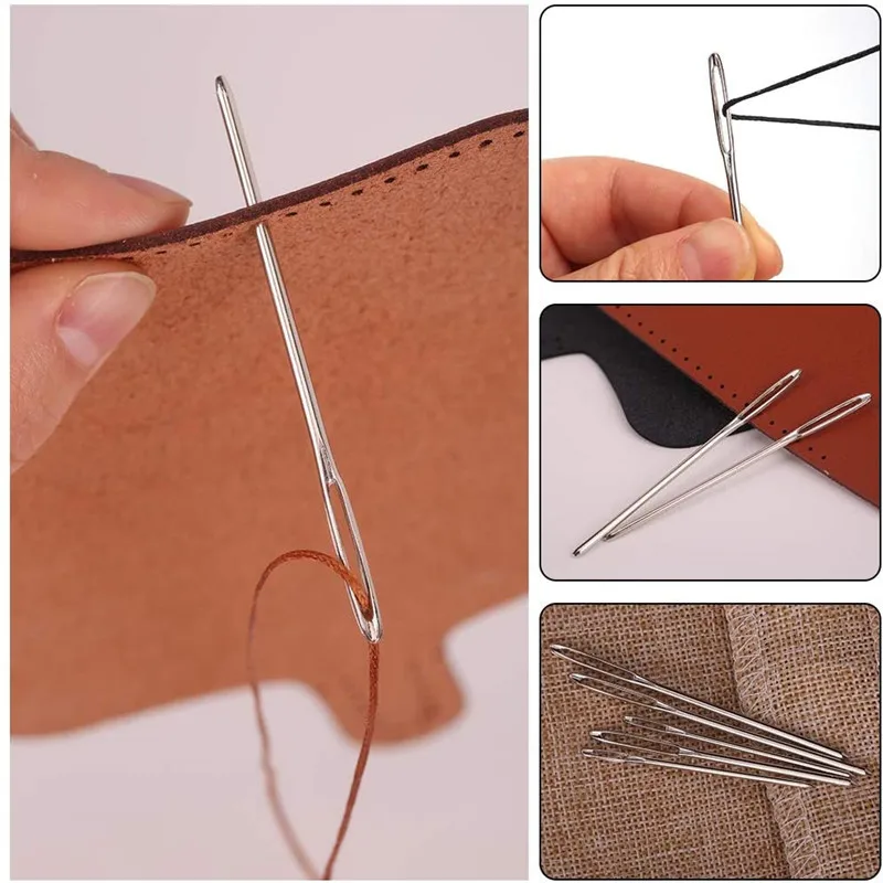 18/12pcs 7/6/5.3cm 3 Sizes Large Leather Hand Sewing Needles big Eye Needle Embroidery Tapestry Home Wool DIY Sewing Needles